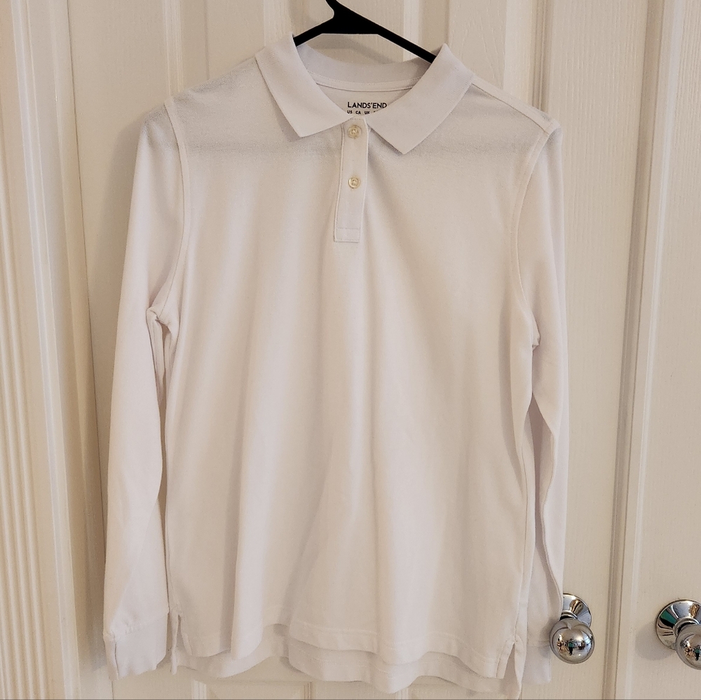 Lands' End White Polo Shirt Long Sleeve Women's Small Washed, No Tags, Not Worn